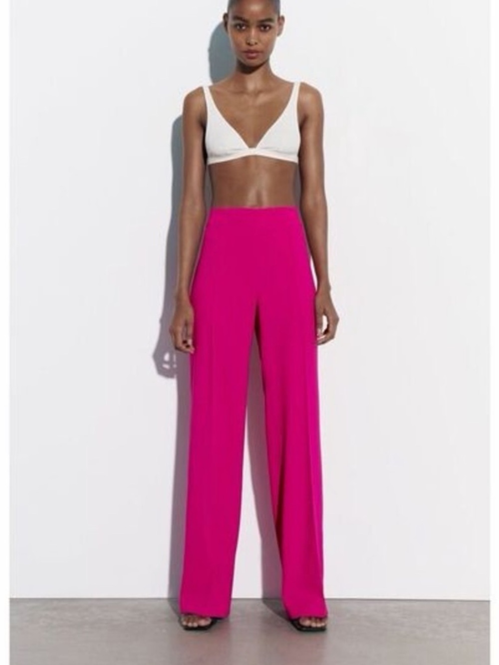 Zara Flare High-Waist Wide-Leg Pants in Hot Pink
